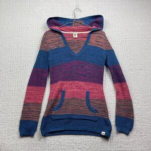 Y2K Roxy Surf Hoodie Boho Multicolor Striped Knit Women Sz M Skater Goth Emo